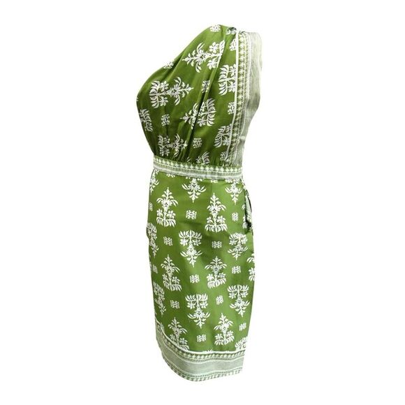 Andres Otalora Women's Wanano Cotton One Shoulder Printed Dress (6, Green)
